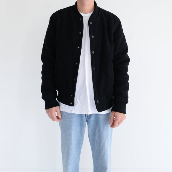 Hudson Black 51% Wool Button Up Varsity Jacket Size Medium - Picture 1 of 12
